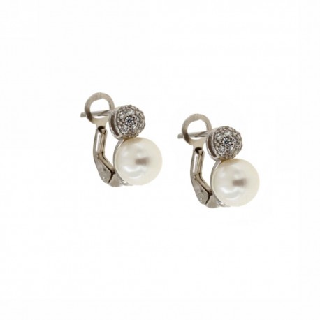 Cercei din aur alb 18 Kt 750/1000 cu perle si zirconi pentru femei