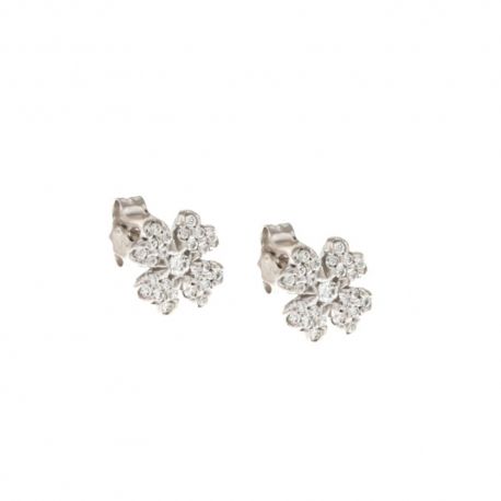 Серьги из белого золота 18 карат 750/1000 пробы с белым цирконом клевер для девочек
