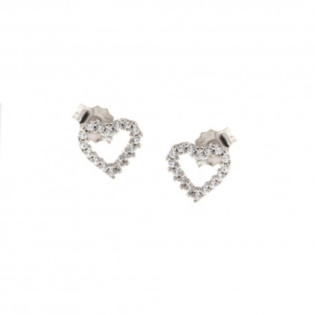 Σκουλαρίκια σε σχήμα καρδιάς από λευκό χρυσό 18 Kt 750/1000 με λευκά ζιργκόν για κορίτσια