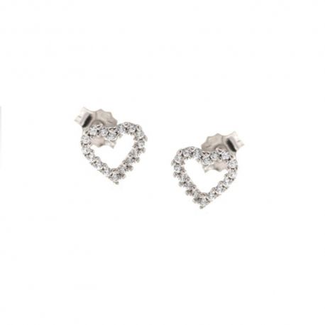 Boucles d'oreilles forme coeur en or blanc 18 Kt 750/1000 avec zircons blancs pour fille
