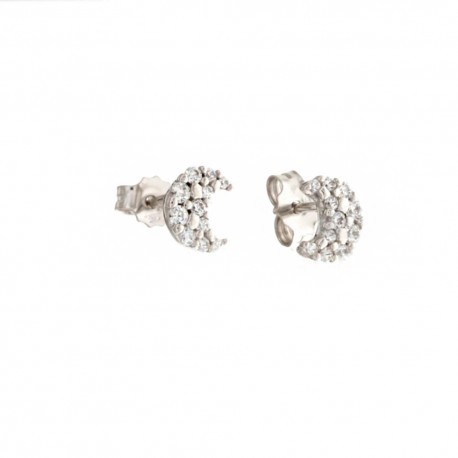 White gold 18k 750/1000 moon shaped with white cubic zirconia shiny girl earrings