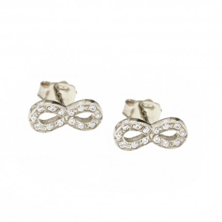 Infinity-vormige oorbellen in 18 Kt 750/1000 goud met witte zirkonen voor meisjes