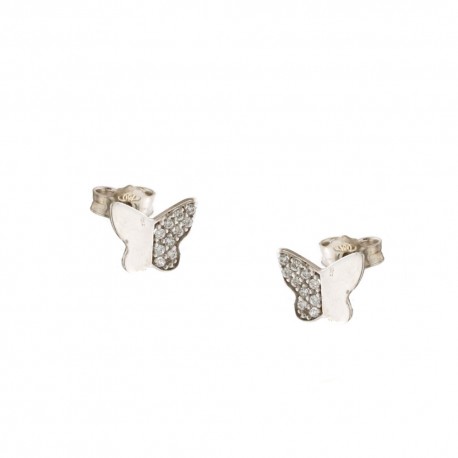 White gold 18k 750/1000 butterfly shaped with white cubic zirconia shiny girl earrings