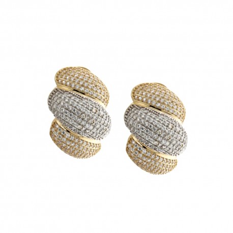Γυναικεία σκουλαρίκια 18 Kt 750/1000 από κίτρινο και λευκό χρυσό με λευκά ζιργκόν