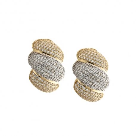 Orecchini in oro giallo e bianco 18 Kt 750/1000 con zirconi bianchi da donna