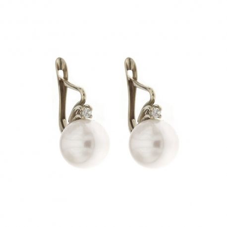Orecchini in oro 18 Kt 750/1000 con perla e zirconi bianchi finitura lucida da donna