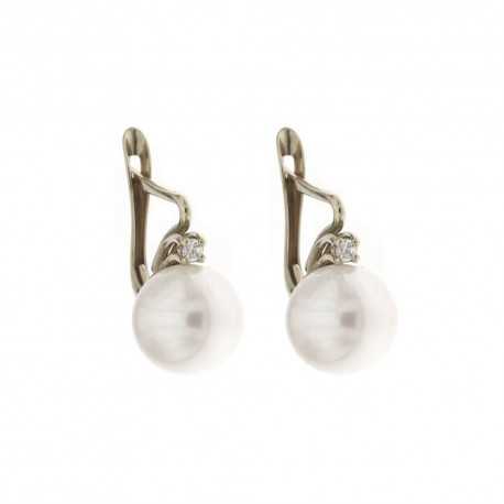Pendientes de oro de 18 Kt 750/1000 con perla y circonitas blancas acabado brillante para mujer