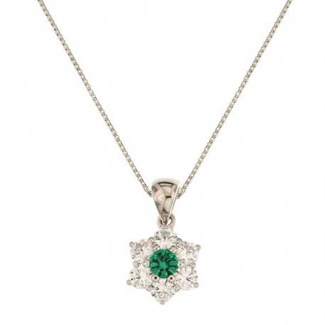 Dámsky náhrdelník z bieleho zlata 18K 750/1000 so zeleným kameňom a bielymi zirkónmi