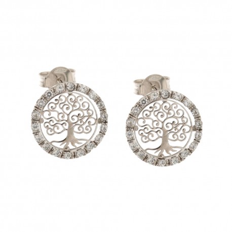 White gold 18k 750/1000 with white cubic zirconia tree of life woman earrings