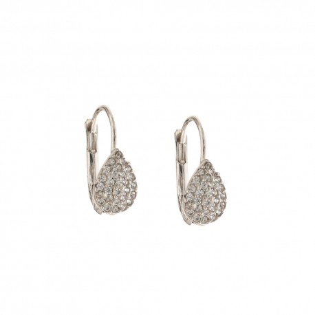 White gold 18k 750/1000 drop shaped with white cubic zirconia shiny girl earrings