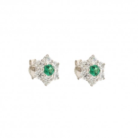 White gold 18k 750/1000 green and white stones woman earrings