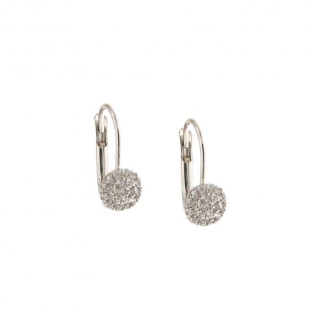 Pendientes redondos en oro blanco de 18 Kt 750/1000 con circonitas blancas para niña
