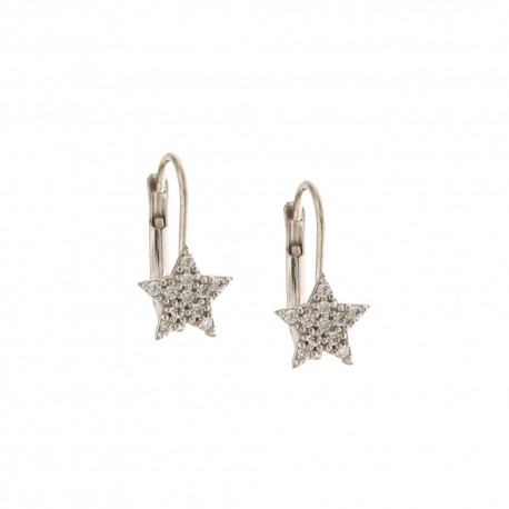 Boucles d'oreilles forme étoile en or blanc 18 Kt 750/1000 avec zircons blancs pour fille
