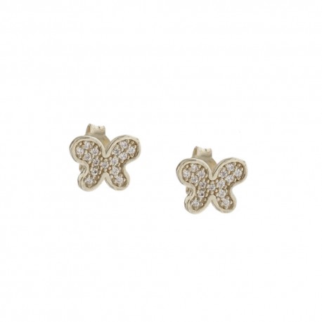 Gold 18k 750/1000 with white cubic zirconia butterflies woman earrings