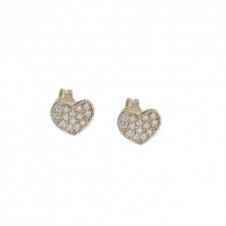 Brincos em forma de coração em ouro 18 Kt 750/1000 com zircões brancos para menina