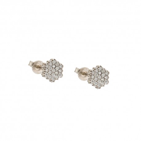 Boucles d'oreilles de forme hexagonale en Or blanc 18 Kt 750/1000 avec zircons blancs pour fille