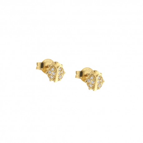 Σκουλαρίκια σε σχήμα πασχαλίτσας σε χρυσό 18 Kt 750/1000 με λευκά ζιργκόν για κορίτσια