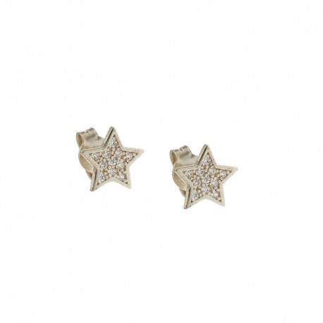 Brincos em forma de estrela em ouro 18 Kt 750/1000 com zircões brancos para menina