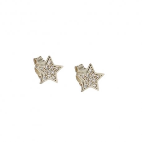 Pendientes en forma de estrella en oro de 18 Kt 750/1000 con circonitas blancas para niña
