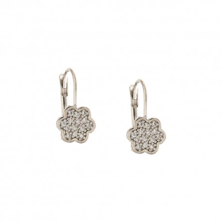 White gold 18k 750/1000 flower shaped with white cubic zirconia shiny girl earrings