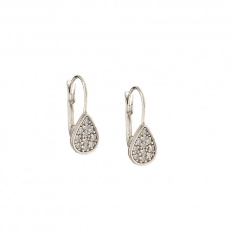 White gold 18k 750/1000 drop shaped with white cubic zirconia shiny girl earrings