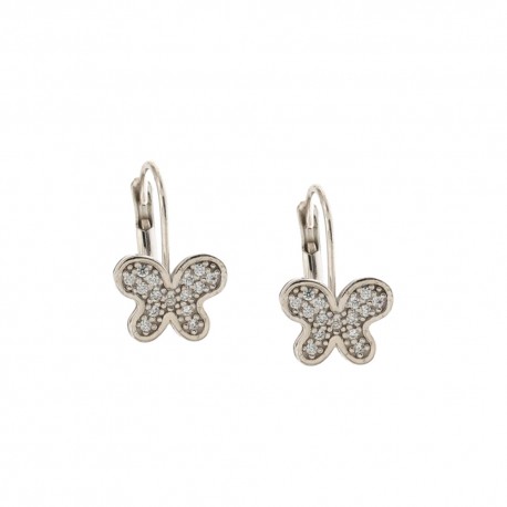 White gold 18k 750/1000 butterfly shaped with white cubic zirconia shiny girl earrings