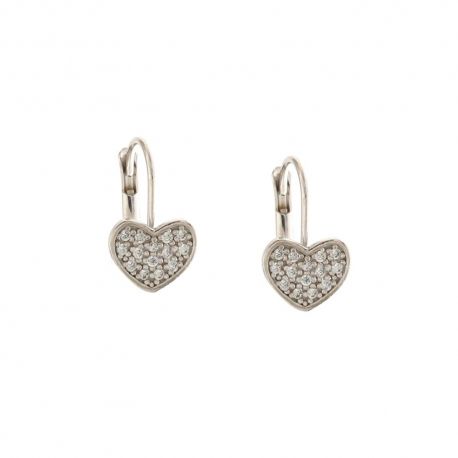 Pendientes en forma de corazón en oro blanco de 18 Kt 750/1000 con circonitas blancas para niña