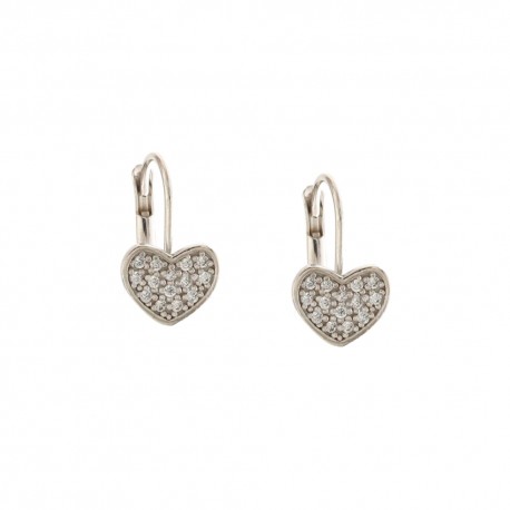 White gold 18k 750/1000 heart shaped with white cubic zirconia shiny girl earrings