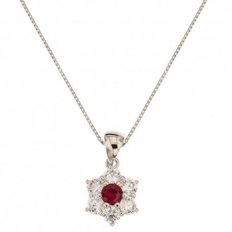 White gold 18 Kt 750/1000 red and white stones woman necklace