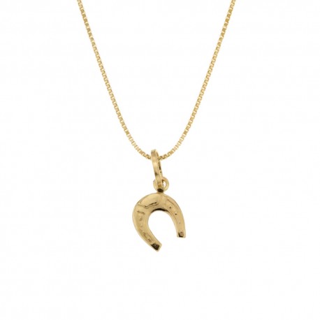 Yellow gold 18k 750/1000 with horseshoe pendant unisex necklace