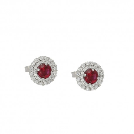 White gold 18k 750/1000 with white cubic zirconia and red stones woman earrings