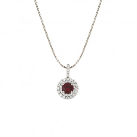 White gold 18k 750/1000 with white cubic zirconia and red stone woman necklace
