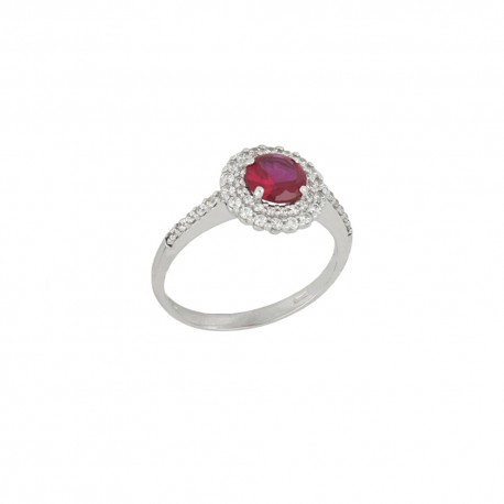 White gold 18k 750/1000 with white cubic zirconia and red stones woman ring