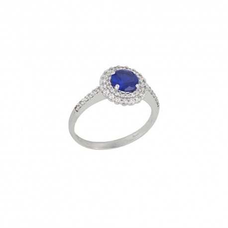 Ring aus 18-karätigem 750/1000-Weißgold mit weißen Zirkonen und blauem Stein für Damen
