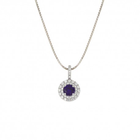 White gold 18k 750/1000 with white cubic zirconia and blue stone woman necklace