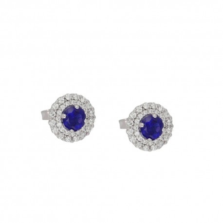 White gold 18k 750/1000 with white cubic zirconia and blue stones woman earrings