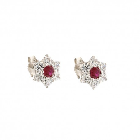 White gold 18k 750/1000 red and white stones woman earrings