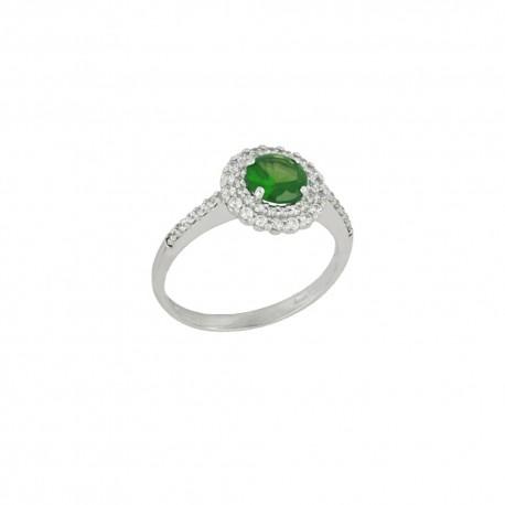 18 Kt 750/1000 baltā zelta gredzens ar baltiem cirkoniem un zaļiem akmeņiem sievietēm