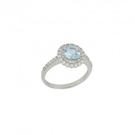 White gold 18k 750/1000 with white cubic zirconia and light blue stones woman ring