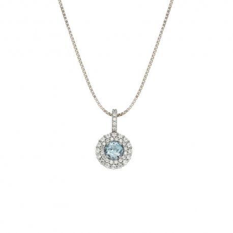Halskette aus 18-karätigem 750/1000-Weißgold mit weißem und blauem Zirkonanhänger für Damen