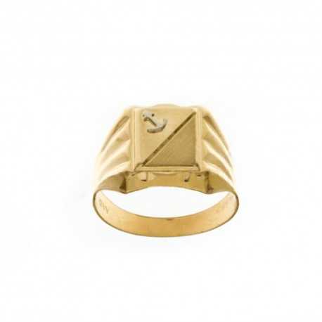 18Kt prsten ze žlutého zlata 750/1000 s kotvou z bílého zlata v leštěném a saténovém reliéfu pro muže