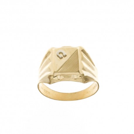 Δαχτυλίδι από κίτρινο χρυσό 18 Kt 750/1000 με πέταλο από γυαλισμένο και σατέν λευκό χρυσό για άνδρες
