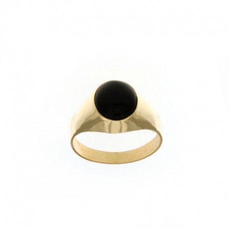 Prsten od žutog zlata od 18 Kt 750/1000 s poliranim crnim kamenom za muškarce
