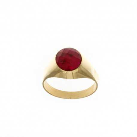 Ring aus 18-karätigem 750/1000-Gelbgold mit poliertem rotem Stein für Herren
