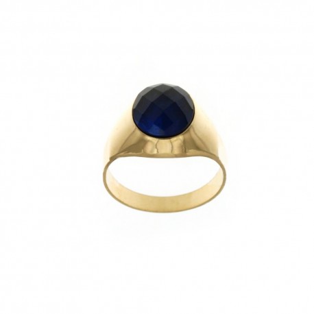 Мужское кольцо из желтого золота 18 карат 750/1000 пробы с полированным синим камнем