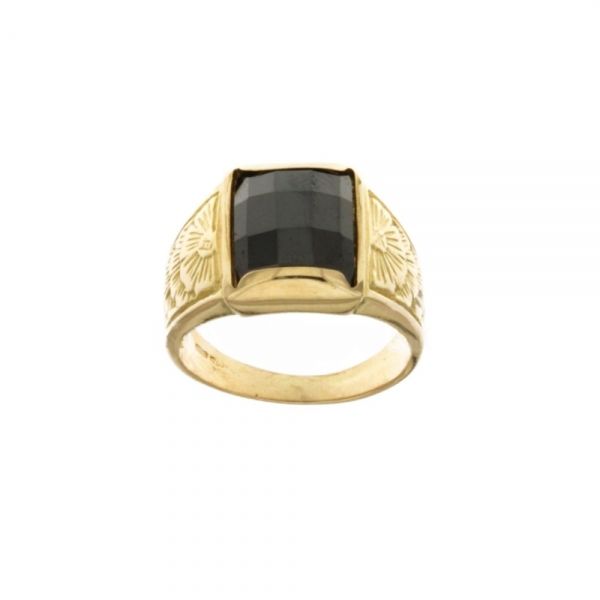 Anillo en oro amarillo de 18 Kt 750/1000 con piedra cuadrada negra