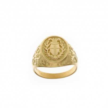 Inel de forma ovala din aur galben de 18 Kt 750/1000 cu stema si decoratiuni pentru barbati