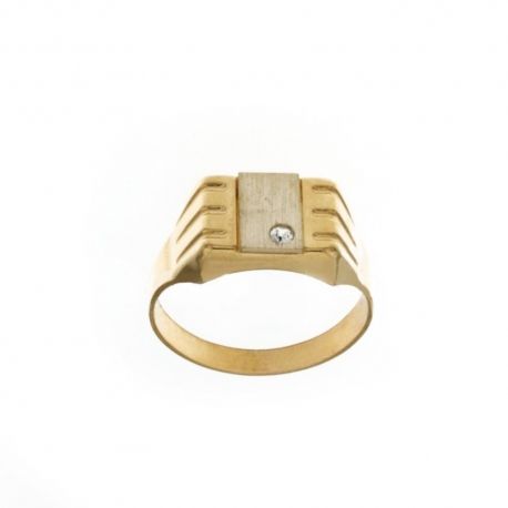 Yellow and white gold 18 Kt 750/1000 with white cubic zirconia shiny and satin man ring