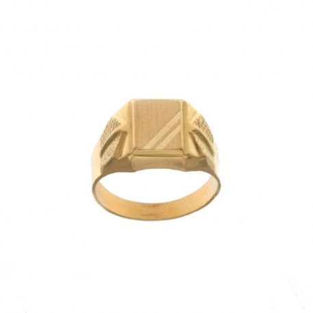 Anillo en oro amarillo de 18 Kt 750/1000 con adornos sobre base rectangular pulida y satinada para hombre