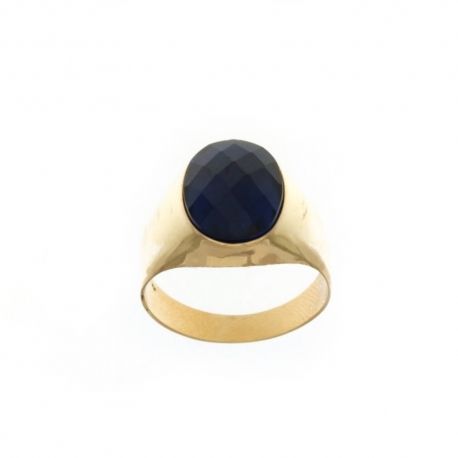 Bague en or jaune 18 Kt 750/1000 avec quartz bleu poli pour homme